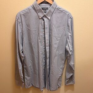 Eddie Bauer Blue and White Micro-Check Long Sleeve Button-Down Shirt